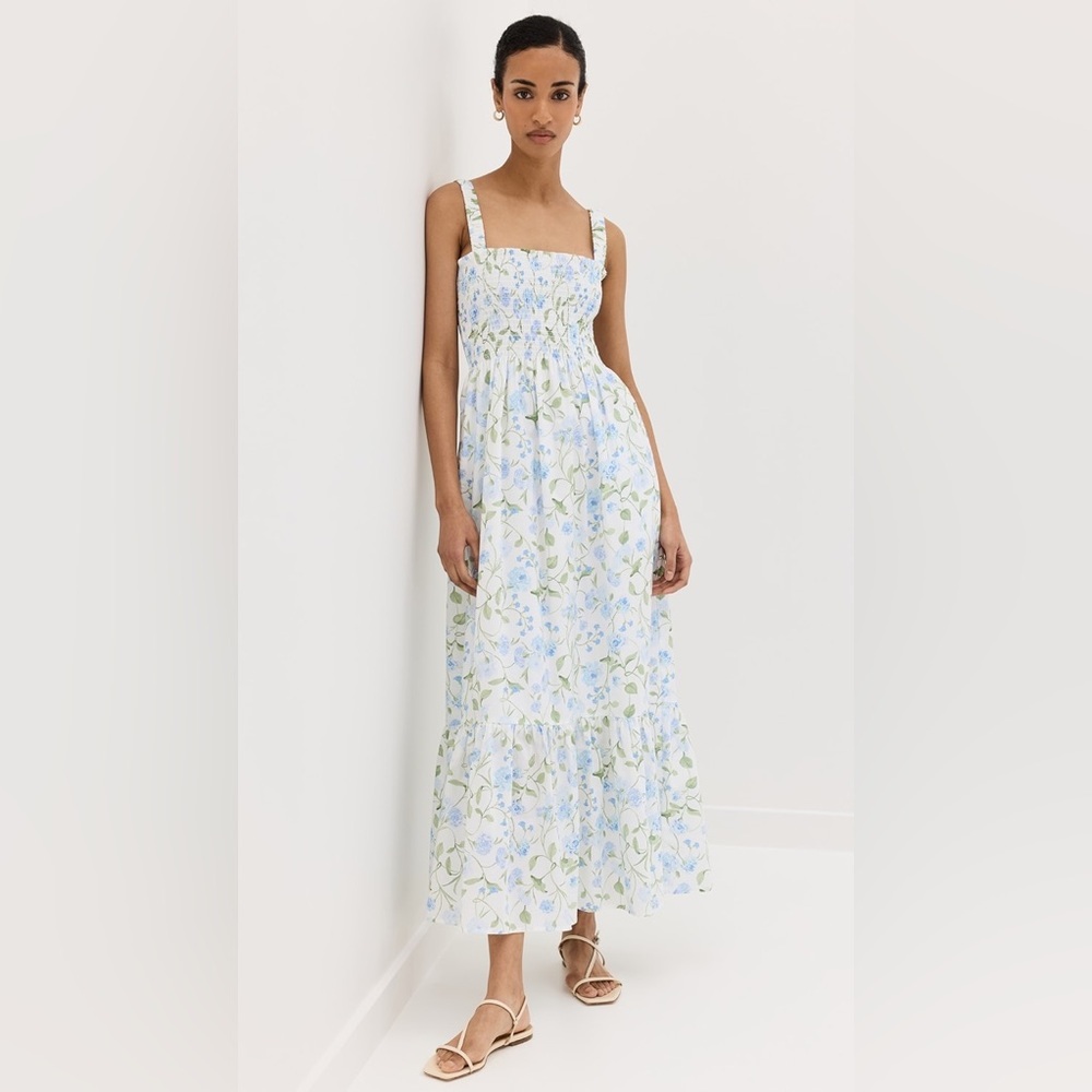 Hill House White Floral Maxi Dress with Blue and Green Print